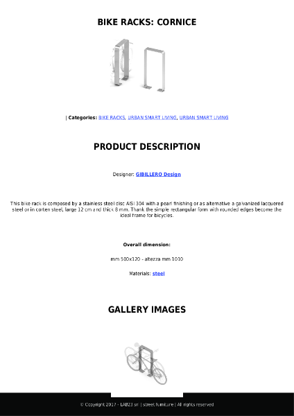 All Urban - Bike Racks - Cornice - Data Sheet