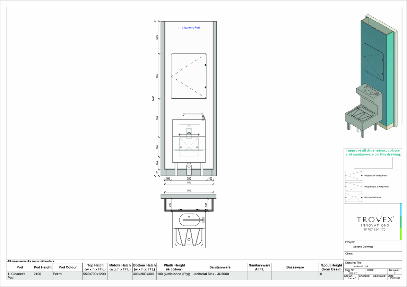 Hygipod Janitorial full height – Example Drawing