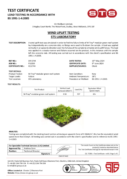 Certification - M-Tray Wind Uplift Test