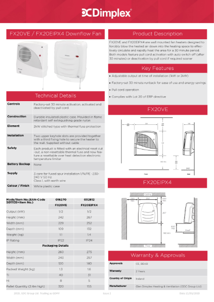 FX20VE FX20EIPX4 Spec Sheet