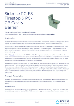Siderise PC-FS Firestop & PC-CB Cavity Barrier - Technical Data