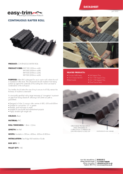 Rafter Roll Datasheet Easy Trim Roofing And Construction Products Ltd Nbs Source 