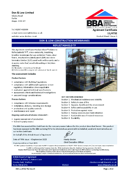 11-4732 Reflectashield BBA Certificate 11-4732 Issue 5