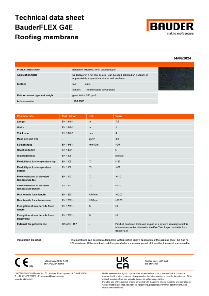 BauderFLEX G4E Underlayer - Technical Data Sheet