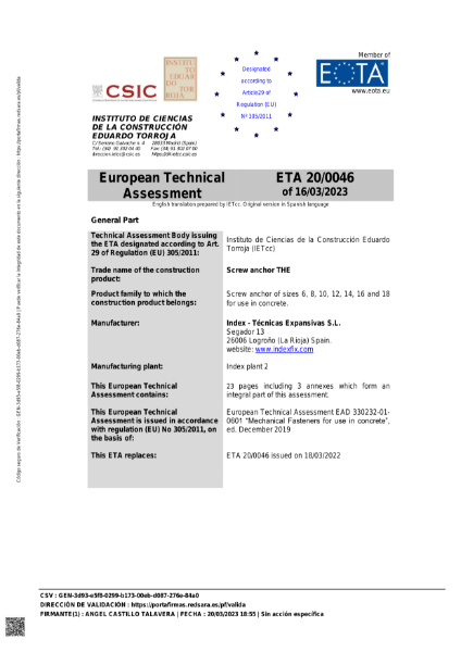 ETA: Certificate 20/0046