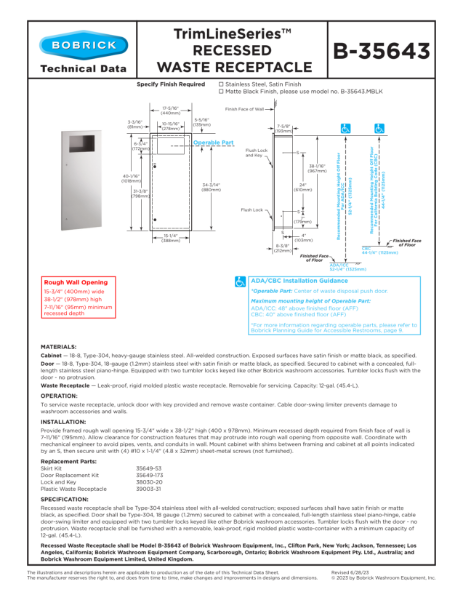 TrimLineSeries™ Recessed Waste Receptacle - B-35643