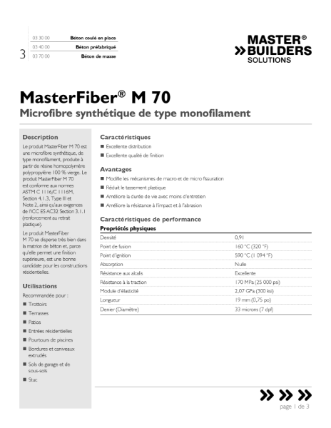 MasterFiber M 70 Data Sheet (French)