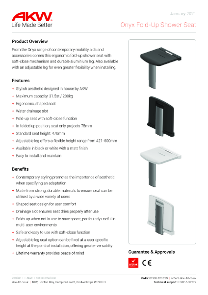 Onyx Fold-up Shower Seat