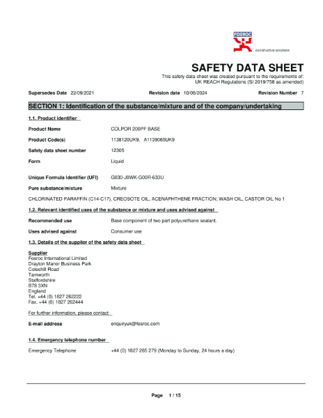 Colpor 200PF Base Safety Datasheet