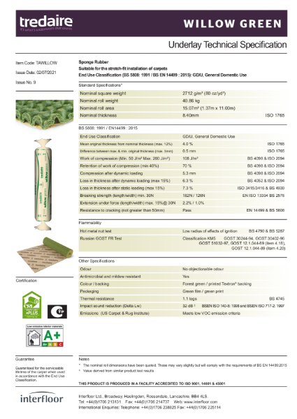 Willow Green Specification