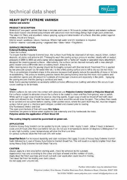 Heavy Duty Extreme Technical Datasheet