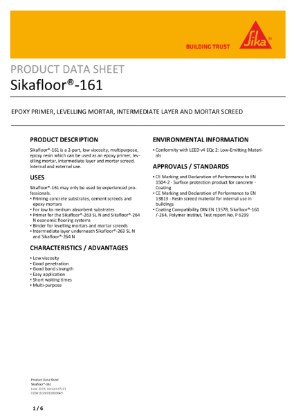 Sikafloor 161 Epoxy Primer, levelling mortar