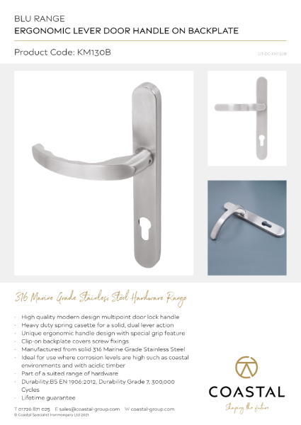 BLU™ - KM130 Ergonomic Lever Door Handle Data Card