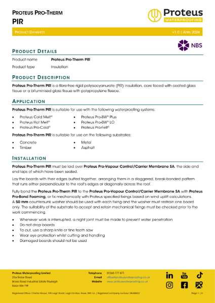 Product Data Sheet - Proteus Pro-Therm PIR
