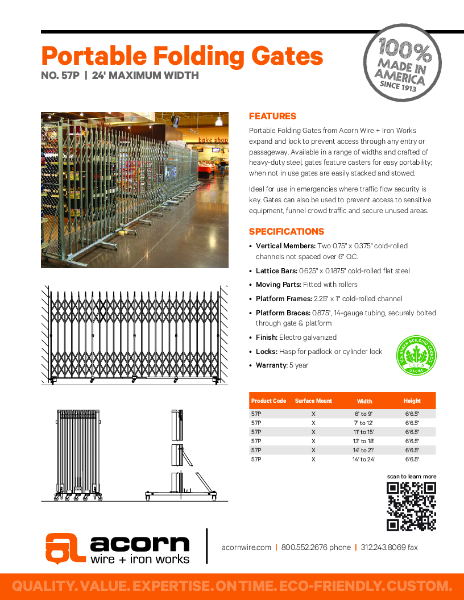 Product Data Sheet - Acorn wire portable folding gates