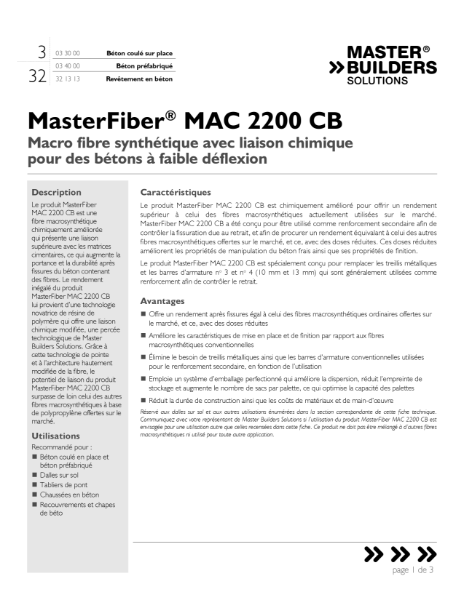 MasterFiber MAC 2200CB Data Sheet (French)