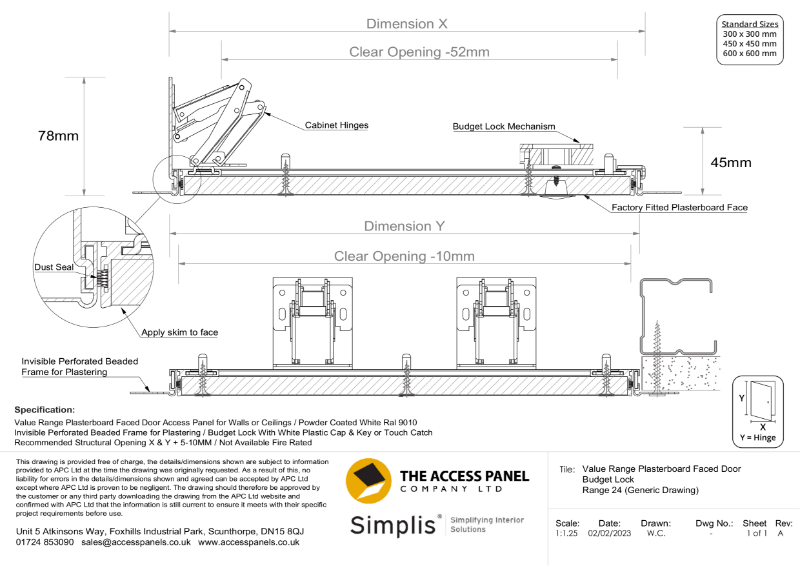 Value Range Plasterboard Door with Budget Lock Technical Drawing