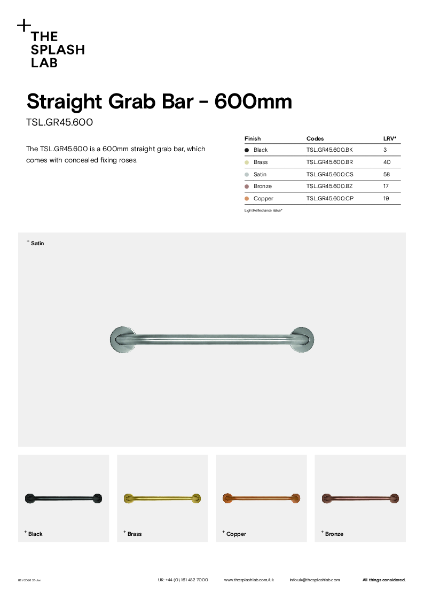 Straight Grab Bar 600mm Datasheet