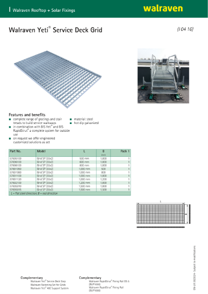 Walraven Yeti® Service Deck Grid Data Sheet