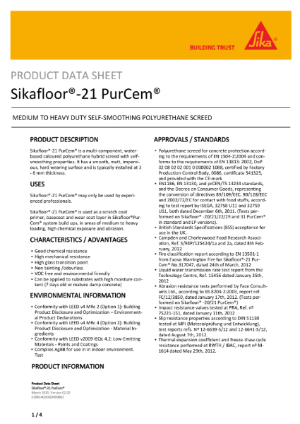 Product Data Sheet - Sikafloor 21 PurCem
