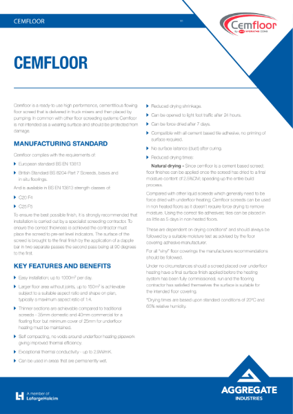 Cemfloor self compacting screed