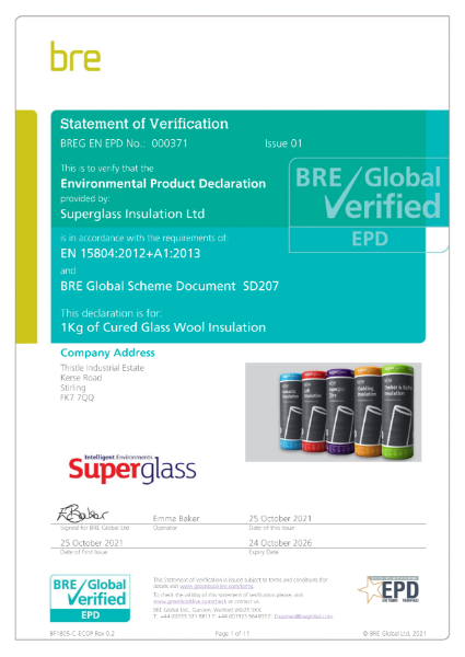 Environmental Product Declaration (EPD) - Cured Glass Wool Insulation