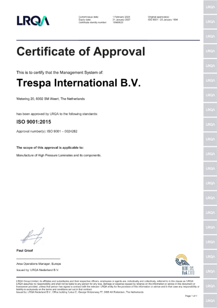 ISO 9001 certificate of approval