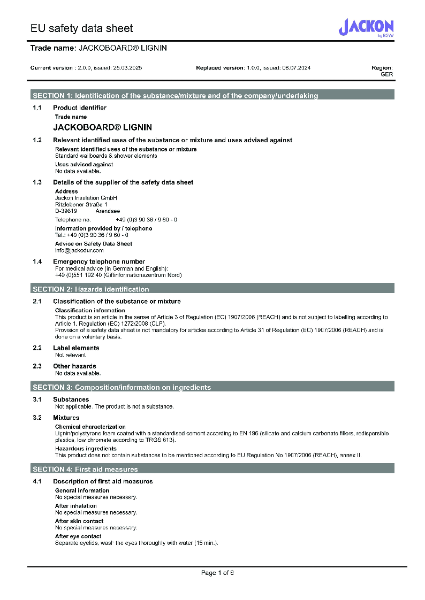 JACKOBOARD LIGNIN Safety Data Sheet