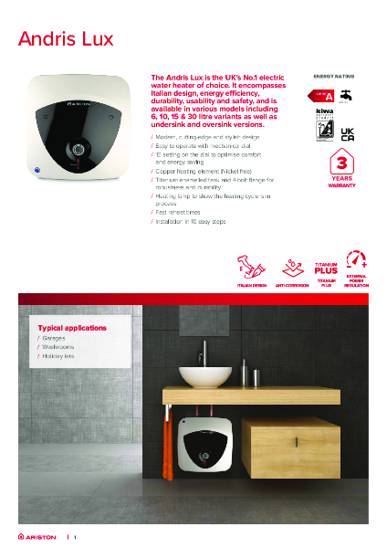 ARISTON Andris Lux - Data Sheet