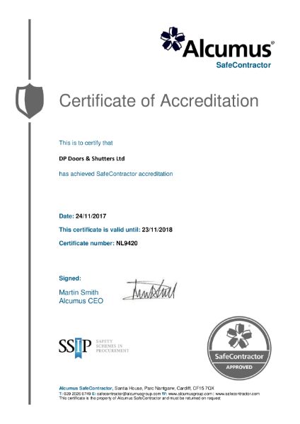 SAFEcontractor Certificate