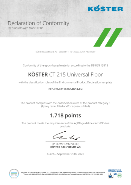 Koster  CT 215 Environmental Product Declaration