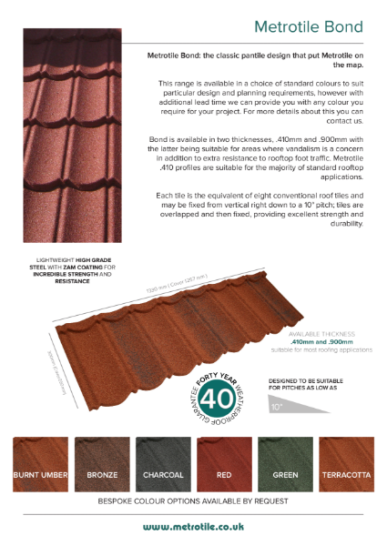 Metrotile Bond Information Sheet