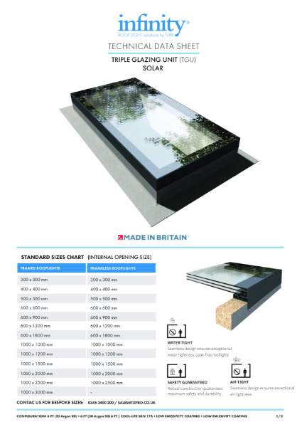Infinity Rooflight TGU Solar_Data Sheet