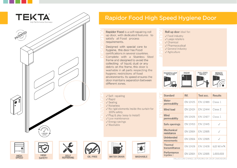 Rapidor Food -  Speed Door - Data Sheet