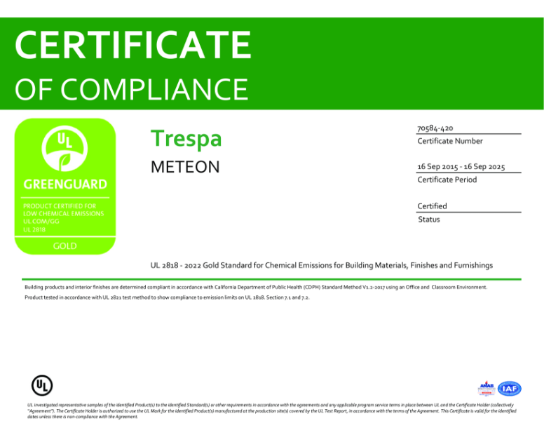 Greenguard Gold certificate Trespa® Meteon®