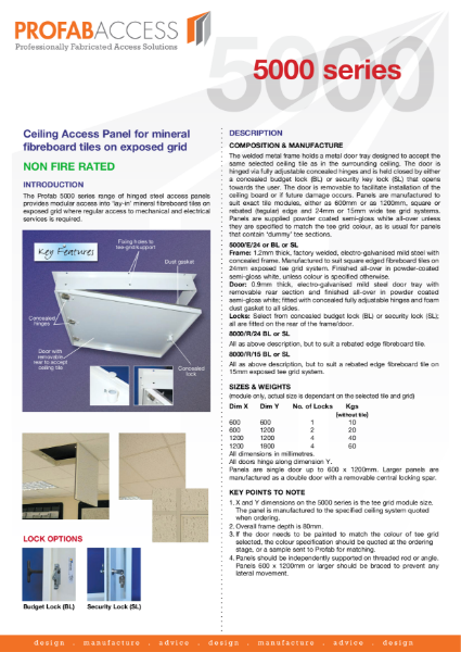 Profab 5000 Series Access Panel for Suspended Ceilings Non-Fire Rated