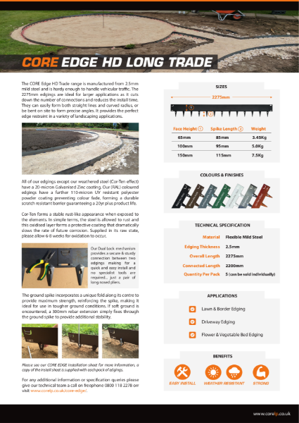 CORE EDGE HD LONG Trade Metal Edging Specification Sheet