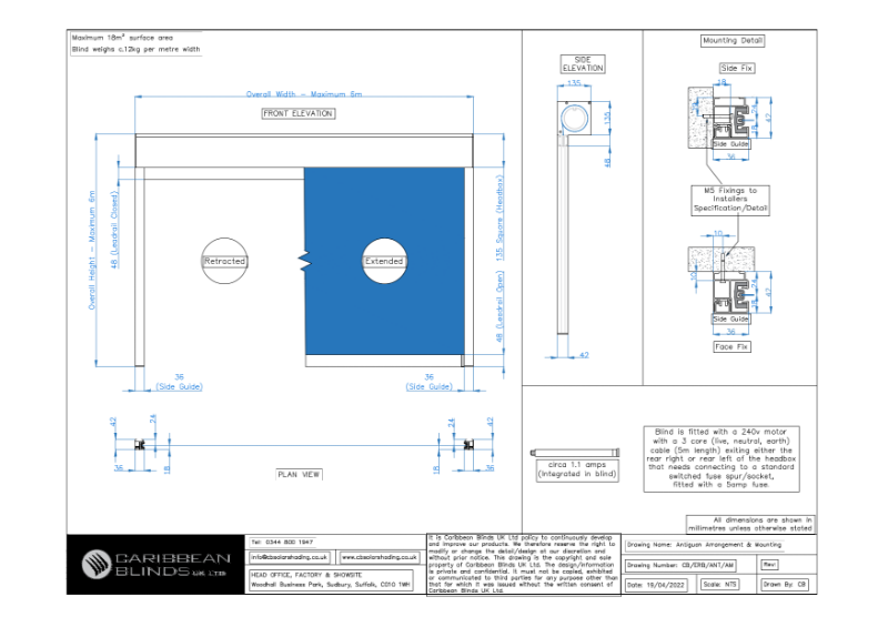 CB - Antiguan Blind | General Arrangement & Mounting | External Roller Blind