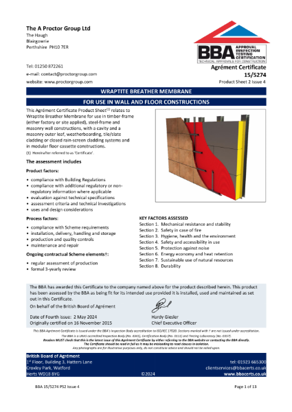 Wraptite BBA Certificate - Walls & Floors