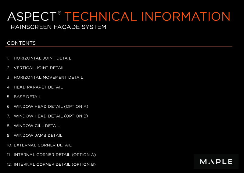 Maple Facades Aspect® Rainscreen Facade System Technical Drawings 2025
