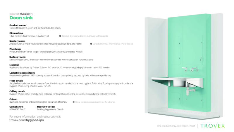 Hygipod Doon sink full height – Product Data Sheet