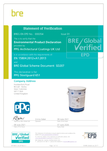 Environmental Product Declaration BREG EN EPD No: 000354 PPG Steelguard 651