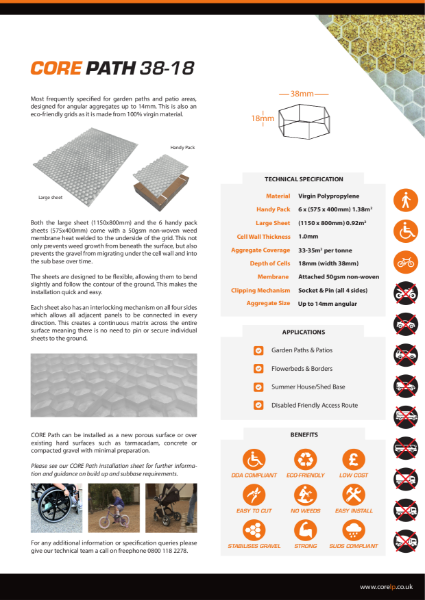 CORE PATH 38 18 White Gravel Stabiliser Specification Sheet