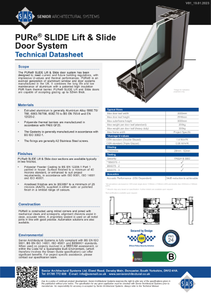 PURe® Slide Lift & Slide Door Technical Datasheet