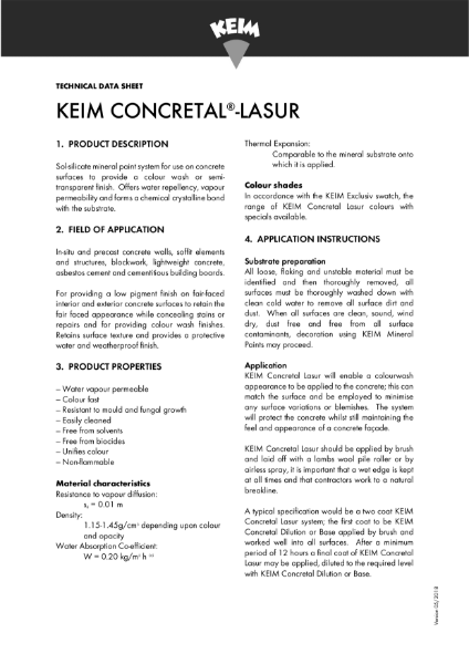 Keim Concretal Lasur Technical Data Sheet