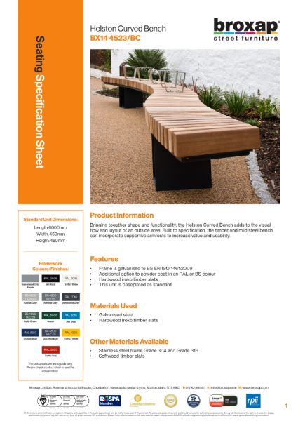 Helston Curved Bench Specification Sheet