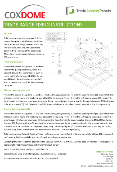 Fitting Instructions Coxdome