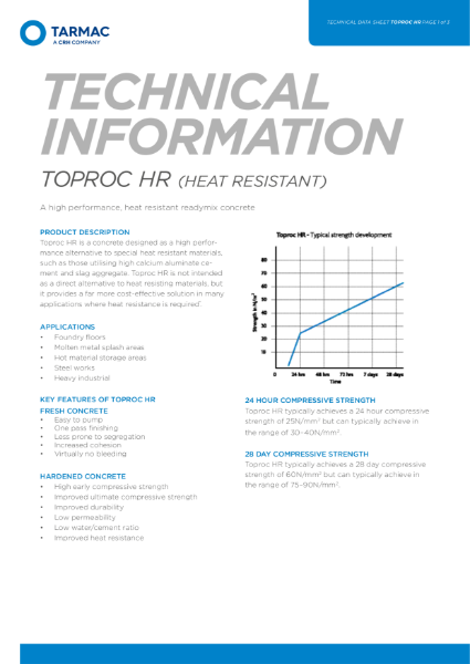 TOPROC HR Heat resistant concrete - technical datasheet