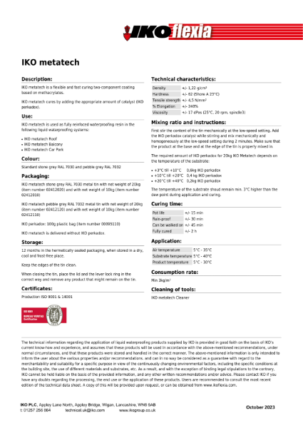 Technical Data Sheet (TDS) - IKO metatech Waterproofing