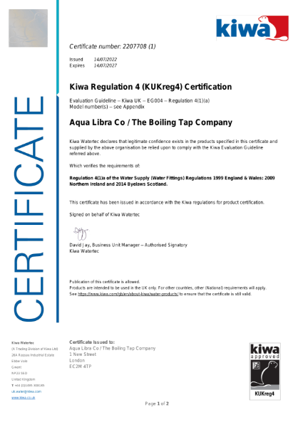 Kiwa Regulation 4 (KUKreg4) Certification - Taps